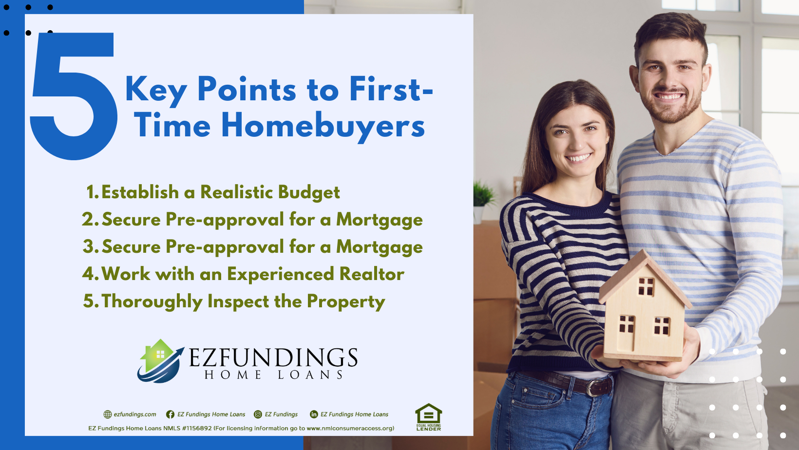 an image shows the five (5) key points to first-time homebuyers